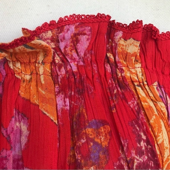 Free People fuscia floral off the shoulder long sleeve tunic - Picture 5 of 13